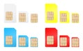 Sim card types icons. Realistic vector template.