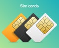 Sim card vector mobile phone icon chip. Simcard set isolated 3d design gsm