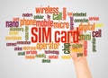 SIM card word cloud and hand with marker concept