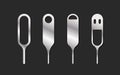 Sim ejector. Set of Silver pin icons. Flat design. Vector illustration isolated on black background Royalty Free Stock Photo