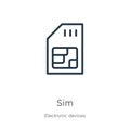 Sim icon. Thin linear sim outline icon isolated on white background from electronic devices collection. Line vector sign, symbol Royalty Free Stock Photo