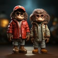 Charming Character Illustrations: Monkey And Susan As Minimalist 3d Figurines