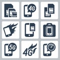 Simcards, 4g, 5g and mobile communication related icons