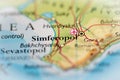 Simferopol, Crimea highlighted on a world map Royalty Free Stock Photo