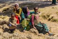 SIMIEN MOUNTAINS, ETHIOPIA - MARCH 15, 2019: Local children in Simien mountains, Ethiop