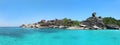 Similan islands - Huge panoramic view of the coast and Sail Rock from the sea (seaward side), Similan Islands, Thailand