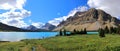 Landscape Panorama of Glacial Bow Lake in Canadian Rocky Mountains, Banff National Park, Alberta, Canada Royalty Free Stock Photo