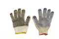Similar working gloves, with colored dotted surface, isolated