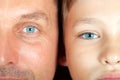 Similarity of father and son, young and old faces