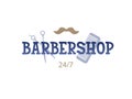 Barbershop 24/7 lettering with barbers icons