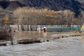 Similkameen Valley, BC, Canada - November 16, 2021: Water rising over the banks and flooding the Similkameen Valley