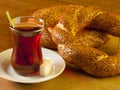 Simit bread with tea Royalty Free Stock Photo