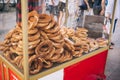 Simit cart with Turkish bagels on the street