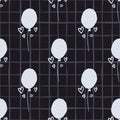 Simle creative seamless balloon pattern. Birthday print with hearts silhouettes on dark chequered background Royalty Free Stock Photo