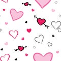 Valentine`s day seamless pattern on white background. Cute hearts vector illustration Royalty Free Stock Photo