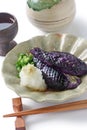 Simmered eggplants,sake, japanese food Royalty Free Stock Photo