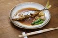 Simmered gimma short-nose tripod fish, silver horse-fish, helicopter fish, Japanese cuisine