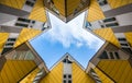 Simmetry Gleam between Yellow Cubic houses and apartments in Rotterdam. The Netherlands Royalty Free Stock Photo