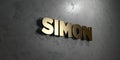 Simon - Gold sign mounted on glossy marble wall - 3D rendered royalty free stock illustration