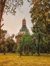 Simonov Monastery in Moscow. Landscape with tower Dulo among trees