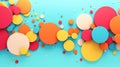 Simple abstract background with colorful discs of different colors and sizes on cyan background