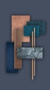 Simple Abstract background using different materials, textures and colors. Minimalistic design. Vertical 3d illustration