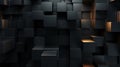 Simple abstract black 3d background consisting of cubes and rectangles of different heights, hyper realistic, photorealistic,