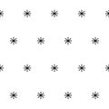 Simple abstract black snowflakes, sparks or stars on white background seamless pattern. Textile linen home party decor texture. Royalty Free Stock Photo