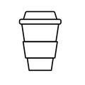 Simple abstract black and white icon of hot tasty coffee in a thermocup, paper cup for carrying with you and copy space