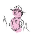 Simple abstract cartoon line drawing of a park ranger - digital illustration Royalty Free Stock Photo