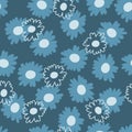 Simple abstract cyan flowers on a dark blue background. Hand drawn flower vector patterns. Simple floral vector design is repeated Royalty Free Stock Photo