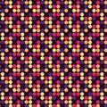 Simple abstract geometric fabric seamless pattern of bright red blue yellow orange circles on a black background Royalty Free Stock Photo