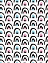 Black, Pink and Blue Hand Drawn Arches Isolated on a White Background. Royalty Free Stock Photo