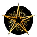 Golden stars on black backdrop. Vector illustration.