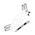 Simple abstract jumping cat doodle illustration. Fat animal clipart.