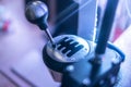 a simple abstract manual stick shift of a car gear box, auto eight speed shift, in the dark Royalty Free Stock Photo