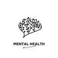 Simple abstract Mental health vector illustration logo icon design with brain and leaf tree Royalty Free Stock Photo