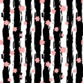 Simple abstract seamless brush pattern with pink sakura flowers on dry brush steams Royalty Free Stock Photo