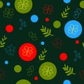 Simple abstract seamless green pattern with flowers in balls.