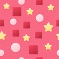 Simple abstract vector seamless pattern isolated on pink background, Yellow star, pink circe and red square. Seamless pattern for