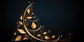 A simple abstraction of a golden colored Christmas tree on black background. Generative AI