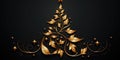 A simple abstraction of a golden colored Christmas tree on black background. Generative AI