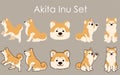 Simple and adorable Akita Dog set illustrations