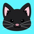 Simple and adorable black cat face flat colored Royalty Free Stock Photo