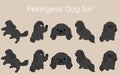 Simple and adorable black Pekingese Dog illustrations set