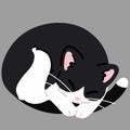Simple and adorable black and white cat sleeping flat colored Royalty Free Stock Photo