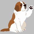 Simple and adorable flat colored Saint Bernard Dog illustration Waving Hand