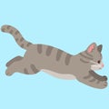 Simple and adorable Gray Tabby cat jumping flat colored