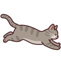 Simple and adorable Gray Tabby cat jumping outlined