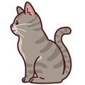 Simple and adorable Gray Tabby cat sitting in side view outlined